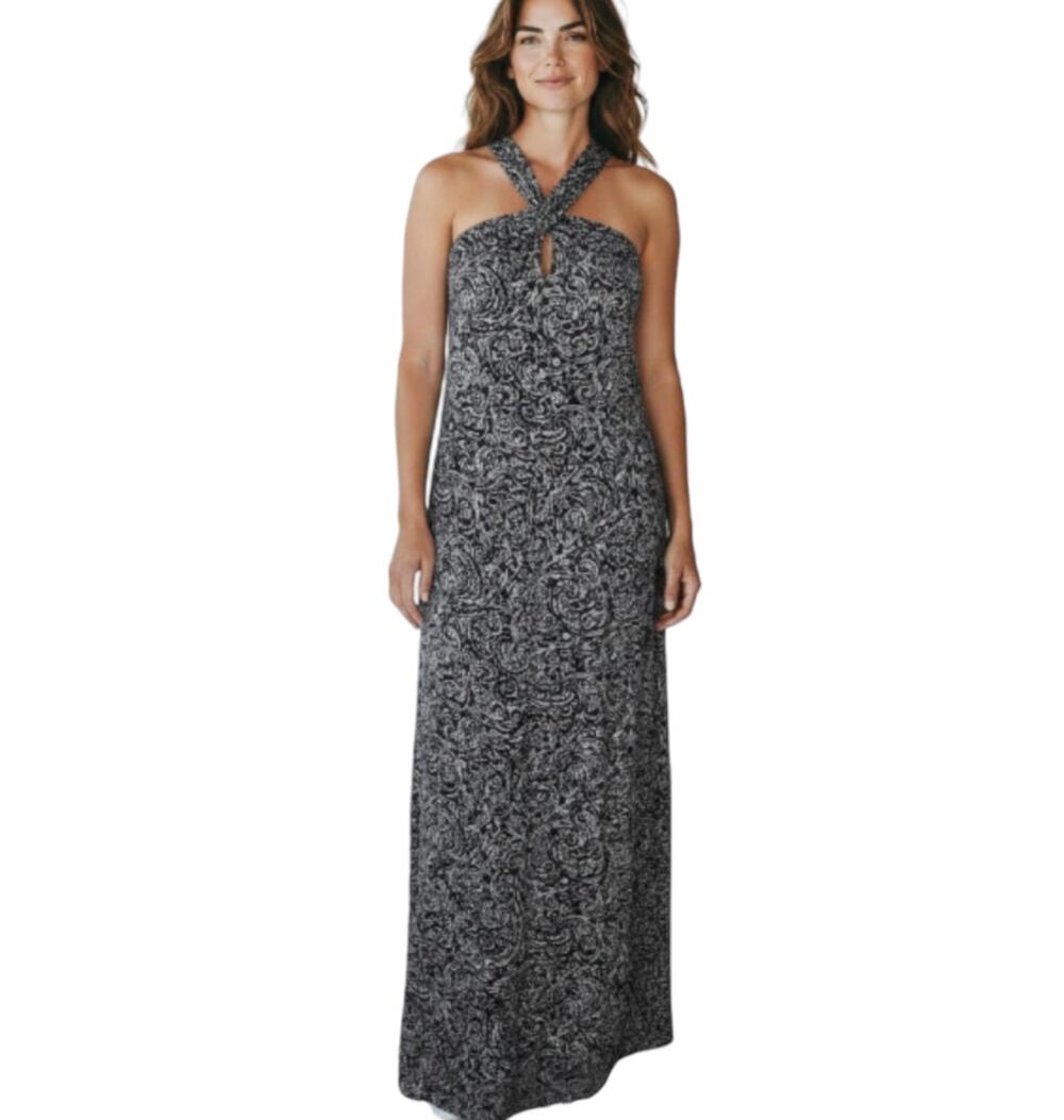 J. Jill Twisted Halter Dress Floral Black Small